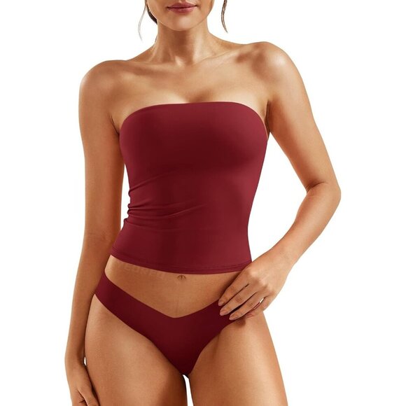 🆕 Sophie Women's Double Lined Anchor Red Nylon Strapless Fitted Tube Top Shirt - Picture 1 of 6